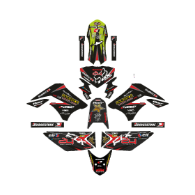 Archivo vectorial para confeccionar las calcos de la moto KAWASAKI KLX, kit completo con plantilla