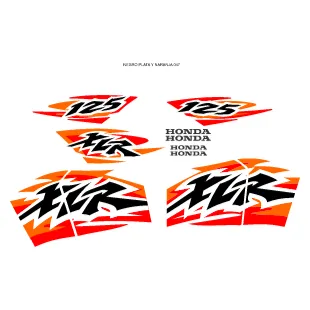 Archivo PDF de stickers de moto Honda XLR 125 con colores naranja y rojo