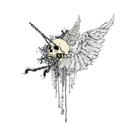 Clipart vectorial calavera con alas y cadena en sus ojos remera
