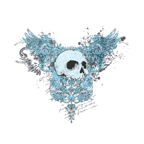 Clipart vectorial calavera con alas remera
