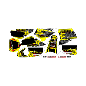 Archivo de vectores formato PDF de moto SUZUKI RM kit plantilla con logos rockstar y diseño de alas