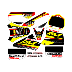 Archivo de vectores formato PDF de moto SUZUKI RM 85 kit plantilla con logos