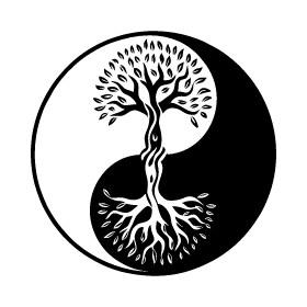 ying yang  combinado con arbol de la vida, en lbanco y negro
para vinilo de pared, decorativo o remera